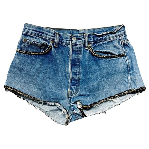 Urban Renewal Medium Wash Raw Hem Jean Shorts S - Picture 1 of 7